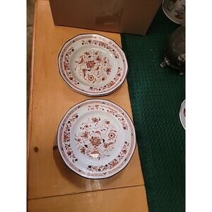 LOT 2 Vintage Wedgwood Kashmar Pattern Plate 8 1/4"D White/Red/Brown England